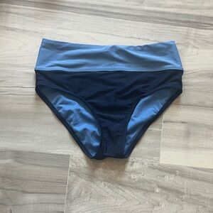 Two-Tone High Waist Bikini Bottoms - Light Blue & Navy